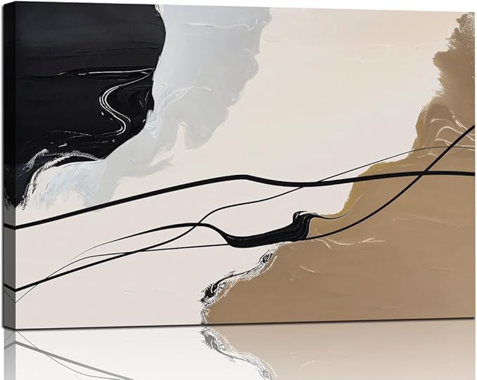 Brown and Beige Abstract Canvas Wall Art Decor Black Artwork for Living Room Contemporary Pictures Modern Art Print Painting for Kitchen Home Bedroom Decorations(24 x 36inch)