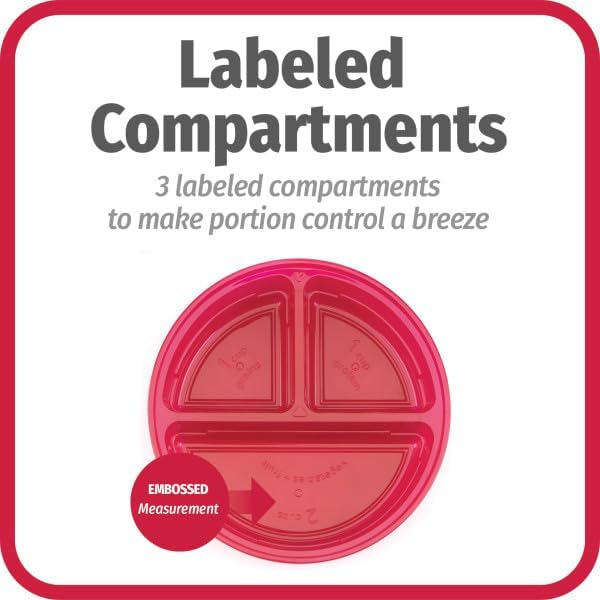 GoodCook Meal Prep Containers Set Microwave & Dishwasher-Safe Round Food Organizers with Labeled Compartments BPA-Free Food Storage Set with Snap Shut Lids Portion Control, 10-Pieces, Red