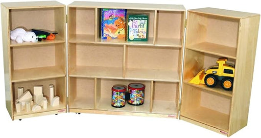 Wood Designs WD156003 Kids Play Toy and Book Organizer – Wooden 3-Section Folding Storage Unit