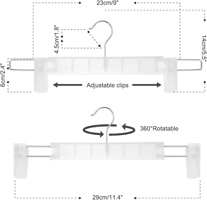 Clothes Pants Hangers, Space-Saving Skirt Holders with 360 ° Swivel Hooks, Adjustable Clips, Trouser Hangers, Clothes Coat Garment Jeans Hangers (20 Pack, Transparent)