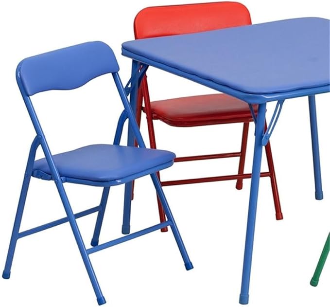 Flash Furniture Mindy Kids 5-Piece set Folding Square Table and Chairs Set for Daycare and Classrooms, Children's Activity Table and Chairs Set, Multicolor