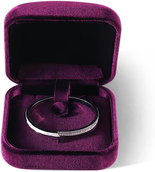 Resilient Velvet Ring Earrings Bracelet Necklace Display Box, Travel Mini Jewelry Organizer Case (Purple, Bracelet Box)