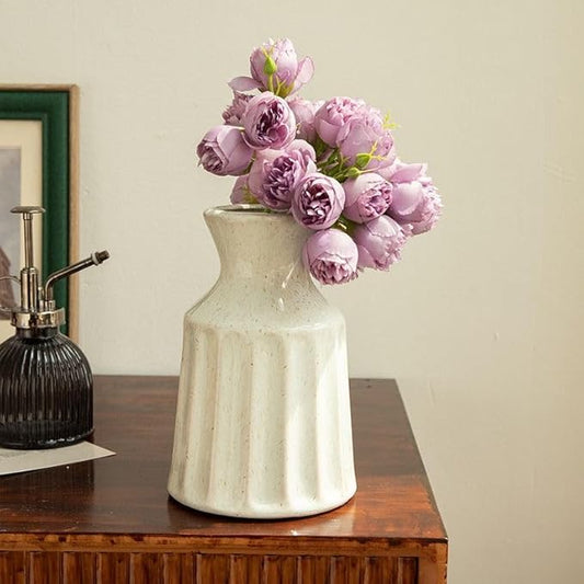 Ceramic Boho Vase, Farmhouse Home Decor Embossed Vases for Centerpieces, Kitchen, Office, Shelf, Table, Vase for Pampas Grass, Eucalyptus