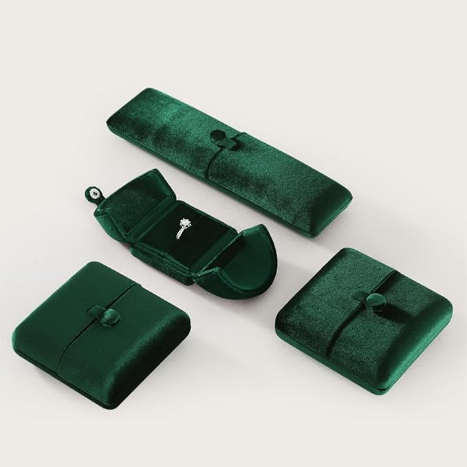 Velvet Ring Box，Engagement Jewelry Gift Boxes Holder for Women,Ceremony Rings Display for Proposal,Wedding Day Case (Green)