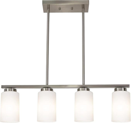 Brushed Nickel Kitchen Island Light, Farmhouse Pendant Light Fixtures with Opal White Glass Shades Modern Linear Ceiling Hanging Light for Living Room
