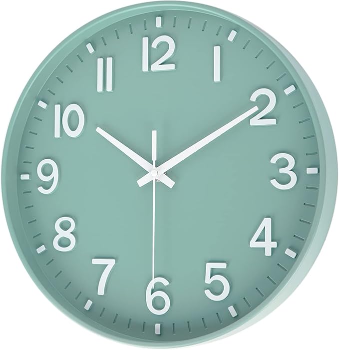 HZDHCLH Modern Quartz Wall Clocks Battery Operated,12 inch Silent Non Ticking 3D Numbers Round Clock for Wall, Green Wall Clock for Kitchen Bedroom Living Room Office Classroom Decor