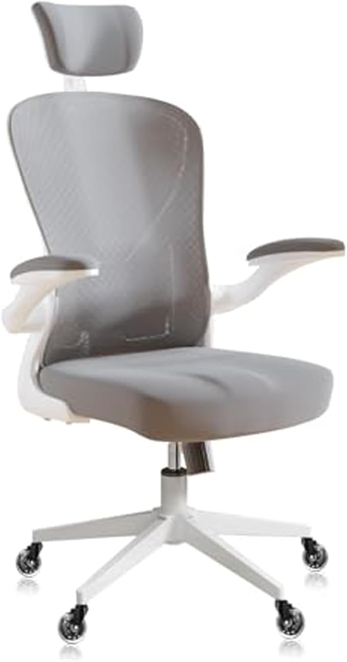 Drafting Chair, Ergonomic Tall Office Chairs for Standing Desk, Home Office Desk Chair with Lumbar Support and Adjustable Flip-up Armrests & footrest (02Grey)