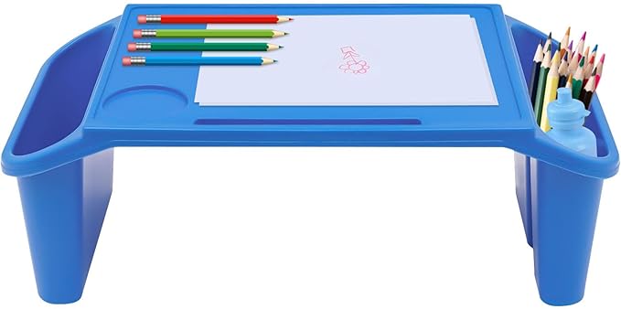 Kids Lap Desk Tray Set of 6, Portable Activity Table, Stackable Plastic Tray for Drawing, Writing, Eating, Classroom, 19.69" L x 9.84" W x 7.09" H, Blue