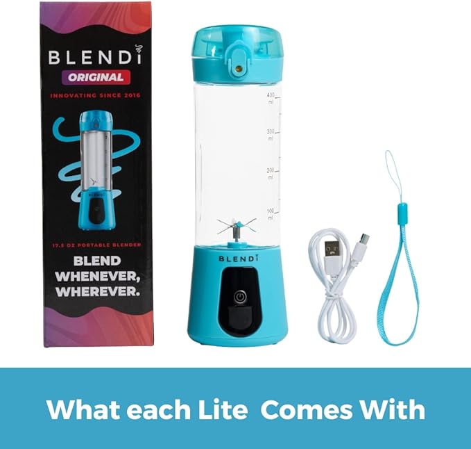 BLENDi Lite Portable Blender (17oz) – USB Rechargeable, Powerful 70W Motor for Smoothies, Protein Shakes & More – Compact, Travel-Friendly & BPA-Free (Turquoise)