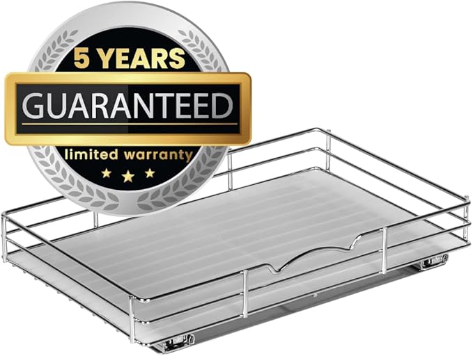 Pull Out Cabinet Organizer for Spices, Cans - Heavy Duty with Lifetime Limited Warranty- Pull Out Spice Rack- Cabinet Pull Out Shelf for Cans,Dishes, Etc, 16-3/8"Wx 10-1/2"D x 2-3/4” H, Chrome