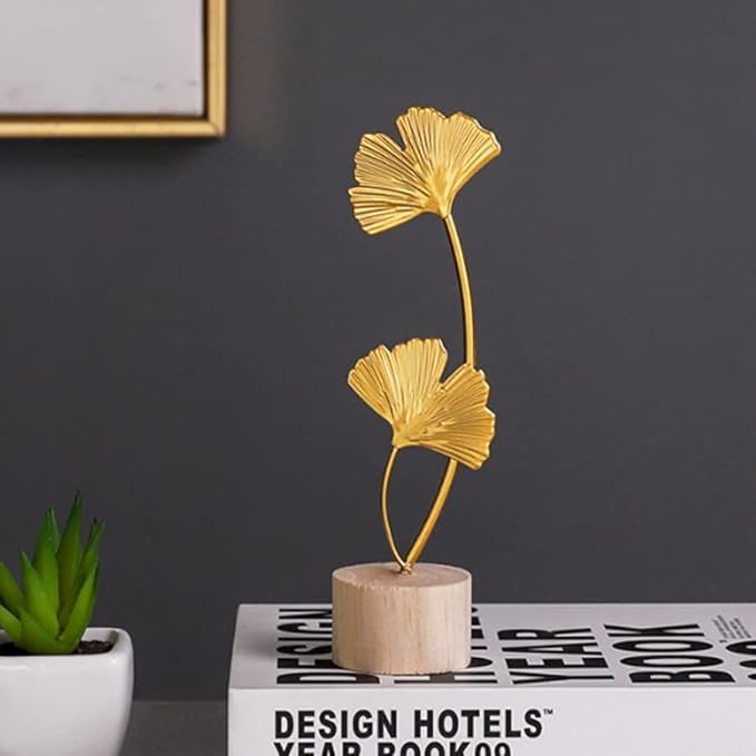 ARFUKA Decoraciones para Salas De Casa Ginkgo Leaf Statues Desktop Sculpture Ornaments Gold Home Decor for Living Room, Bedroom, Office Desktop, Cabinets Pack of 2