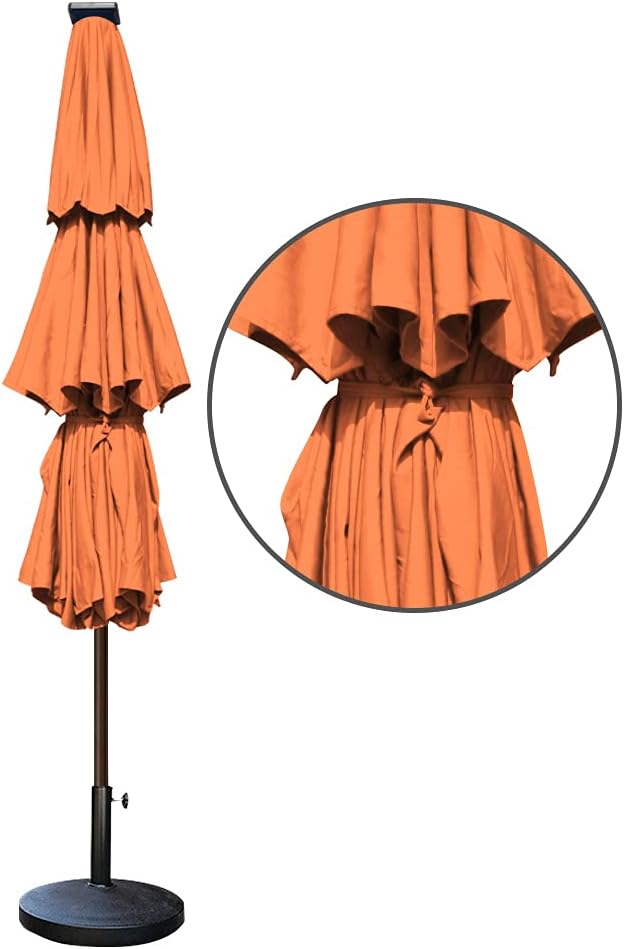 EliteShade USA 10-Year-Non-Fading Solar 9ft 3 Tiers Market Umbrella with 80 LED Lights Patio Umbrellas Outdoor Table with Ventilation,Rust