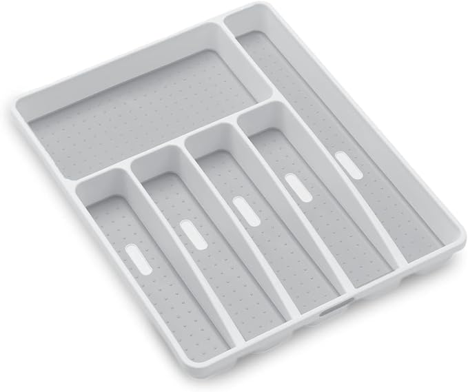 madesmart Classic Large Silverware Tray - White |CLASSIC COLLECTION | 6-Compartments| Kitchen Drawer Organizer | Soft-Grip Lining and Non-Slip Rubber Feet | BPA-Free