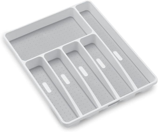 madesmart Classic Large Silverware Tray - White |CLASSIC COLLECTION | 6-Compartments| Kitchen Drawer Organizer | Soft-Grip Lining and Non-Slip Rubber Feet | BPA-Free