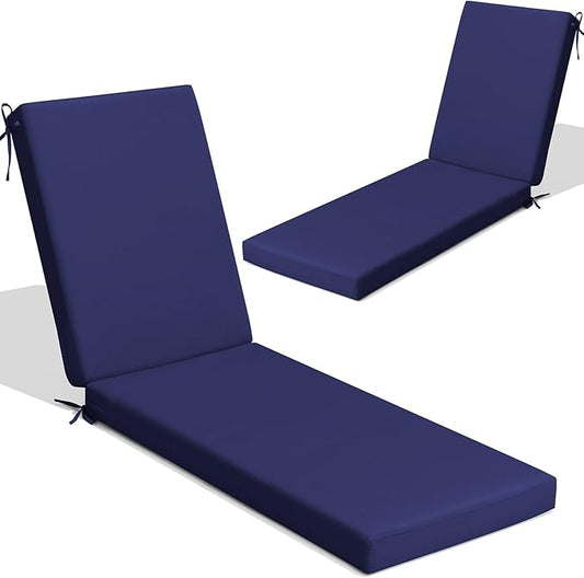 Crestlive Products Chaise Lounge Cushions Outdoor Set of 2, 72x21 Inch, Water Resistant Lounge Chair Cushions for Outdoor Furniture, Patio Cushions for Pool, Lawn, Deck, Navy
