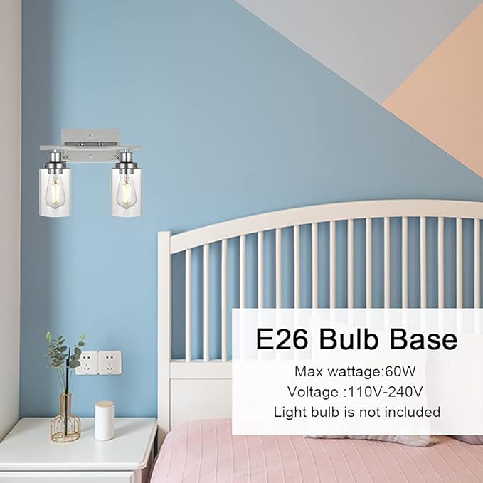 MELUCEE Sconces Wall Lighting Chrome 2-Light, Modern Bathroom Lights Over Mirror Contemporary Vanity Lighting Fixture with Clear Glass Shade (Patent No.: US D963914 S)