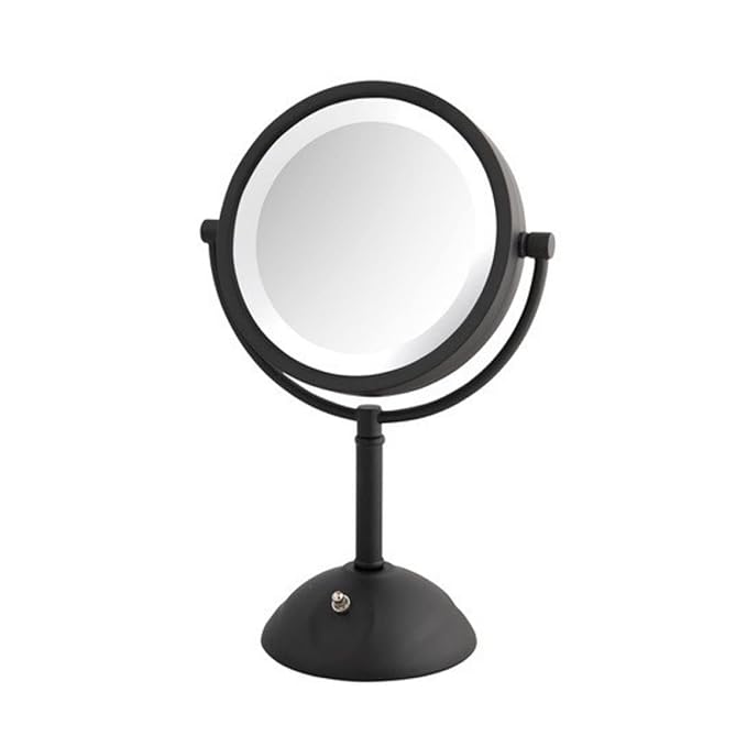 JERDON Lighted Makeup Mirror with Magnification - 1X and 8X Magnification - Black Makeup Mirror - Model HL8808BKL