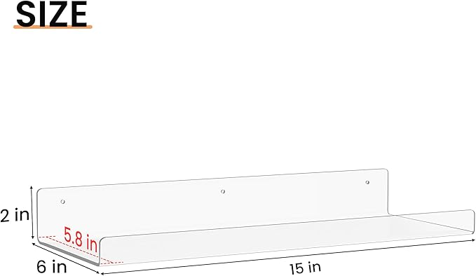 upsimples 4 Pack 15x6 Inches Acrylic Bathroom Shelves for Wall, Floating Bathroom Shelves Over Toilet, Storage Shelf for Toilet Paper, Towels and Toiletries, Clear