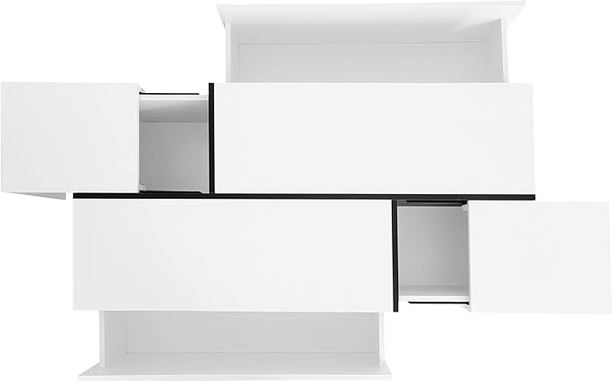 Modern High Gloss Coffee Table with Hidden Storage Space, 47.2-Inch Wooden Extending Top Center Table with Drawers for Living Room, White