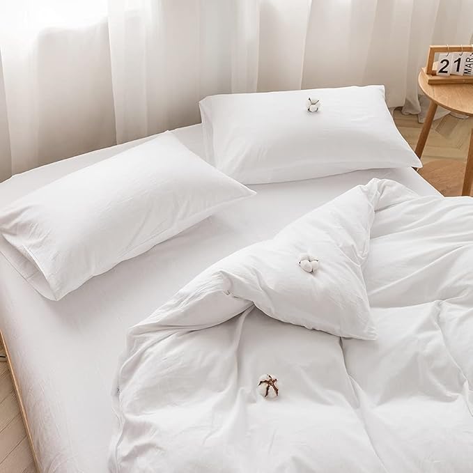 FACE TWO FACE Bedding Duvet Cover Set100% Washed Cotton Duvet Cover Linen Like Textured Breathable Durable Soft Comfy (Twin, White)