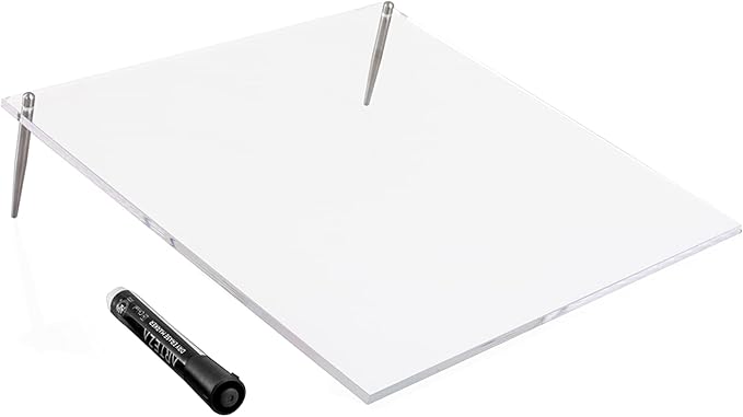 Desk Dry Erase Board with Erasable Marker | White, Black, Clear Acrylic Whiteboard Surface | Angled Writing Tablet | Personal Organizer with Daily Schedules | Weekly to-Do Lists (Clear - 12x12)