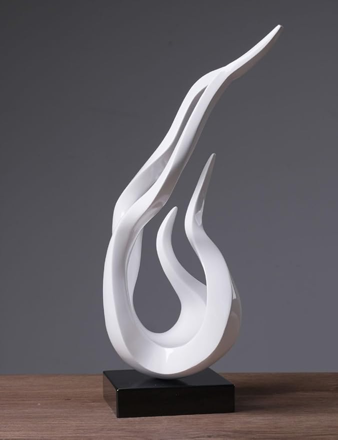 Abstract Sculpture Decor Modern Arts Flame Figurine Table Centerpiece Statue Polyresin White 16.5 inch