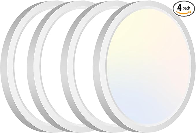 zemty 4Pack Ceiling Light Fixture Flush Mount, 6.5 Inch 12W 1200lm LED Light Fixtures, Adjustable 3000K 4000K 6500K, Modern Recessed Ceiling Lamp for Bathroom Closet Hallway Kitchen