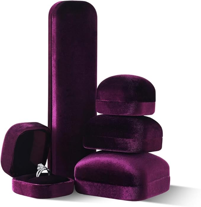 Resilient Velvet Ring Earrings Bracelet Necklace Display Box, Travel Mini Jewelry Organizer Case (Purple, Long Chain Box)