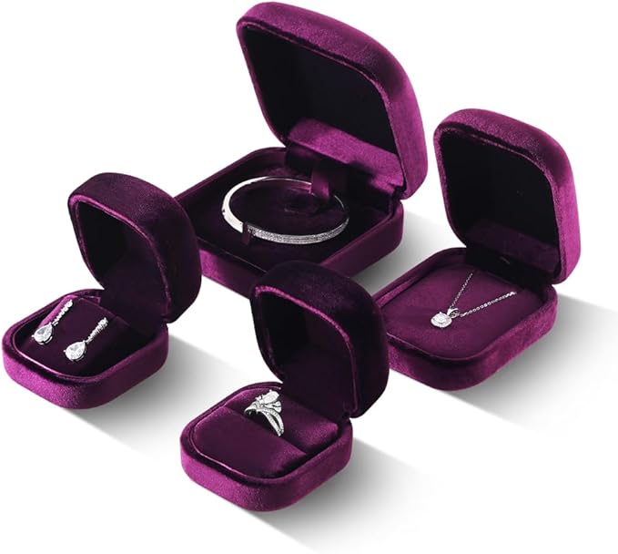 Resilient Velvet Ring Earrings Bracelet Necklace Display Box, Travel Mini Jewelry Organizer Case (Purple, Earrings Box)
