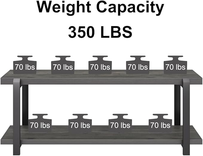 EXCEFUR Industrial Entryway Bench with Storage, Rustic Wood and Metal Shoe Rack Bench Seat, 47 Inch Grey