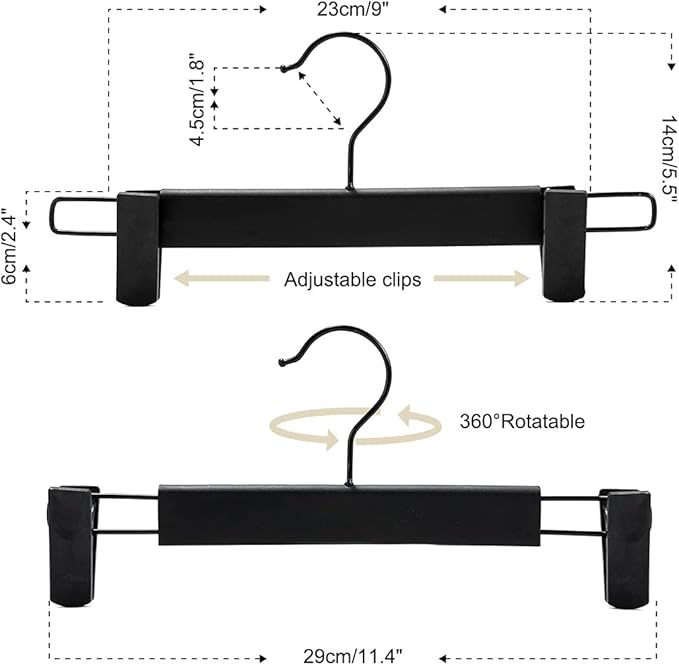 Clothes Pants Hangers, Space-Saving Skirt Holders with 360 ° Swivel Hooks, Adjustable Clips, Trouser Hangers, Clothes Coat Garment Jeans Hangers (30 Pack, Black)