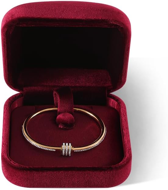 Resilient Velvet Ring Earrings Bracelet Necklace Display Box, Travel Mini Jewelry Organizer Case (Red, Bracelet Box)