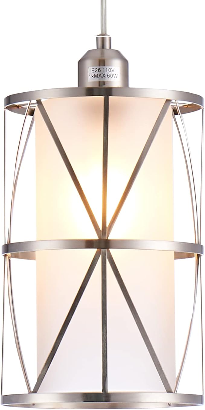 Modern Brushed Nickel Pendant Light with Frosted Glass, Transitional Metal Pendant Lighting Fixture for Kitchen Island Sink Dining Room Bar, Led Bulb Included