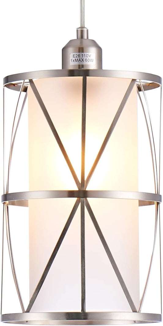 Modern Brushed Nickel Pendant Light with Frosted Glass, Transitional Metal Pendant Lighting Fixture for Kitchen Island Sink Dining Room Bar, Led Bulb Included
