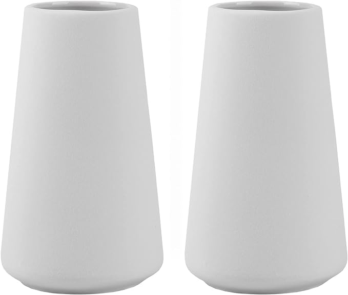 Simple Vase for Flowers Plants, Matte Vases for Modern Table Shelf Home Decor Wedding Boho Decor, 6" H Frosted Elegant Ceramic Vase for Pampas Grass Fluffy Stem Bouquet Lavender Flowers (White, 2)