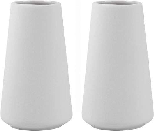 Simple Vase for Flowers Plants, Matte Vases for Modern Table Shelf Home Decor Wedding Boho Decor, 6" H Frosted Elegant Ceramic Vase for Pampas Grass Fluffy Stem Bouquet Lavender Flowers (White, 2)
