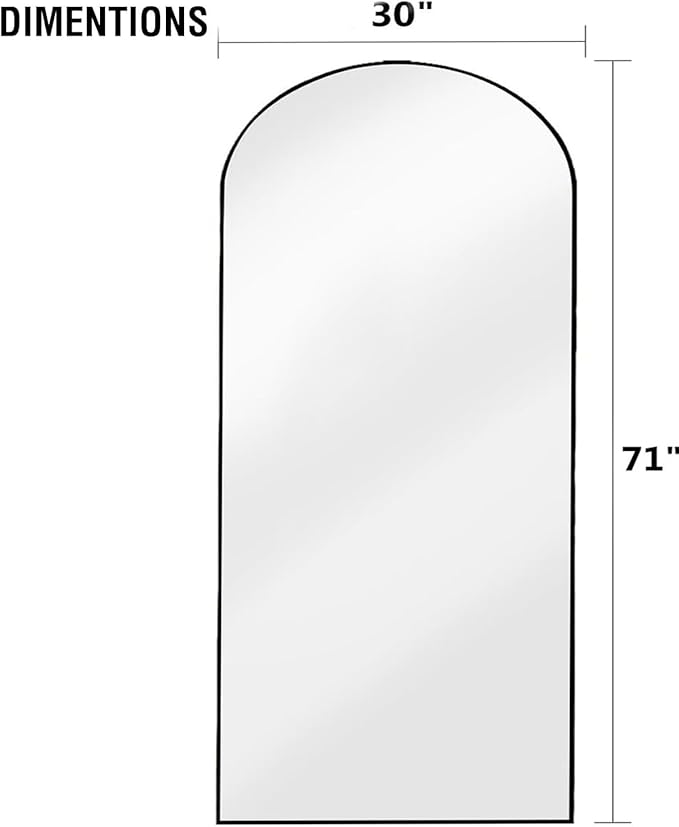 OGCAU Full Length Mirror, 71"x30" Arched-Top Floor Mirror, Wall Mounted Hanging or Leaning, Standing, Full Body with Aluminum Frame for Bedroom Living Room, Black