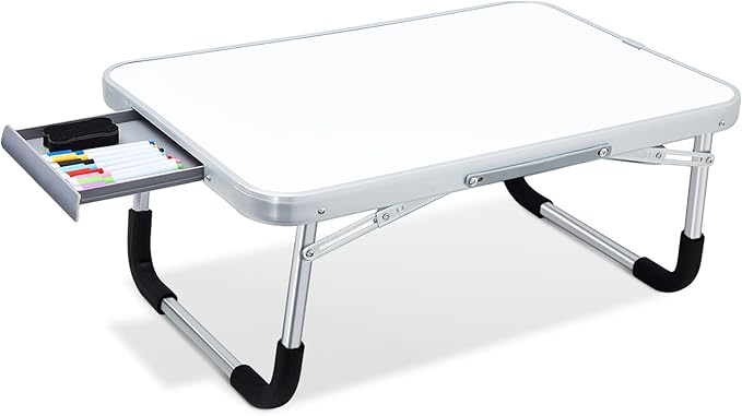 Suzile 1 Pc Kids Lap Desk with Dry Erase Board, 24" x 16" Foldable Study Tray with Drawer, Markers & Eraser, Portable Desk for Art, Homework, First Day & Back to School Supplies