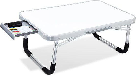 Suzile 1 Pc Kids Lap Desk with Dry Erase Board, 24" x 16" Foldable Study Tray with Drawer, Markers & Eraser, Portable Desk for Art, Homework, First Day & Back to School Supplies