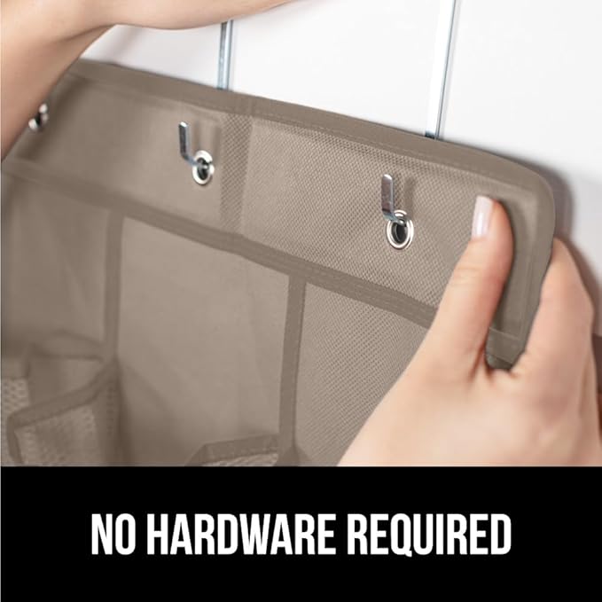 GORILLA GRIP Over the Door Shoe Organizer, 24 Large Breathable Mesh Pockets, Space Saving Hanging Storage Holder, Closet Rack Hanger Holds Up to 40 lbs, Hangs on Closets for Shoes, Accessories, Beige