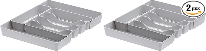 Spectrum HEXA 5-Divider Expandable Silverware Tray (Stone Gray) - In-Drawer Organizer for Kitchen Accessories, Cutlery, Knives, & More/Easy-to-Clean Home & Apartment Essential (Pack of 2)