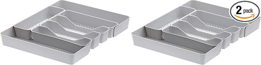 Spectrum HEXA 5-Divider Expandable Silverware Tray (Stone Gray) - In-Drawer Organizer for Kitchen Accessories, Cutlery, Knives, & More/Easy-to-Clean Home & Apartment Essential (Pack of 2)