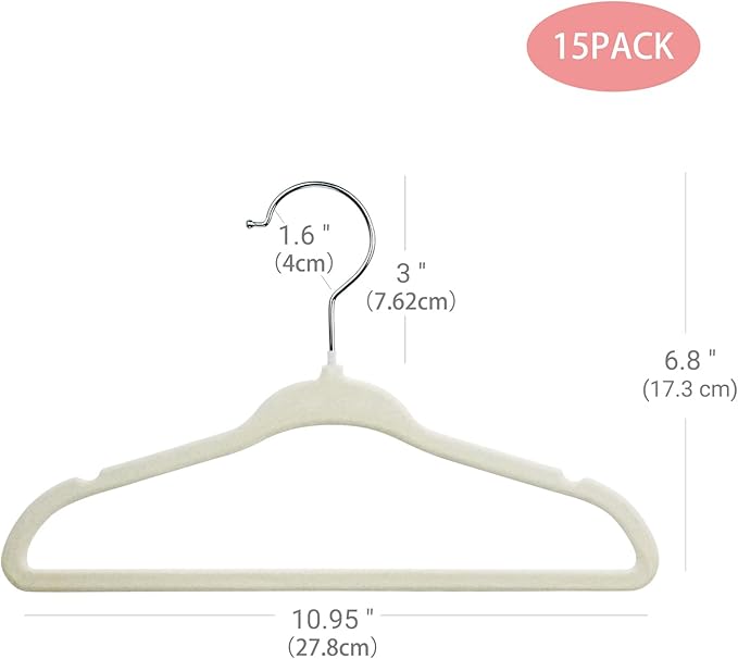 ManGotree Baby Velvet Clothes Hangers, Childrens Kids Hangers for Clothes Space Saving Non-Slip 15 Pack (Beige)
