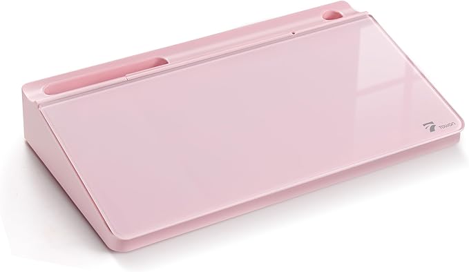 TOWON Small Compact Glass Desktop Whiteboard with Storage – 12 x 7 in Dry Erase Board for Desk, Home Office, School | Includes 5 Markers, Eraser & Holder | Space-Saving Organizer, Aesthetic Pink