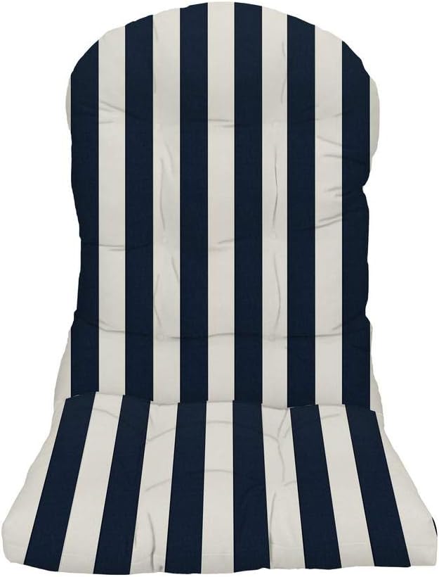 RSH DECOR: Tufted Adirondack Chair Cushion | 42.5” x 21” | All-Weather Spun Fabric | Water and Fade-Resistant | Outdoor Cushion for Patio Furniture | Navy & White Stripe
