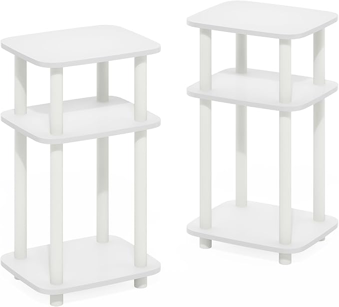 Furinno Just 3-Tier Turn-N-Tube Curve End Table, Side Table, 2-Pack, White/White