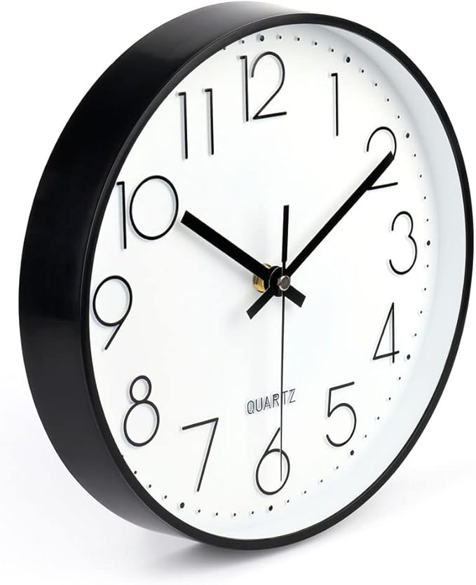 jomparis 10 Inch Black Wall Clock Battery Operated Silent & Non-Ticking Wall Clock Classic Clock for Home, Office, Bedroom, School