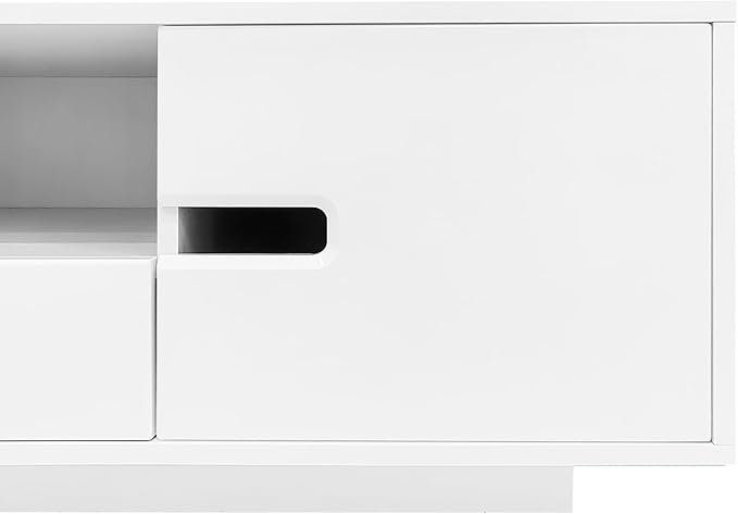 Modern High Gloss LED Coffee Table 47.2-Inch Wooden Center Cocktail Table with Storage & 16 Colors LED Light for Living Room, White