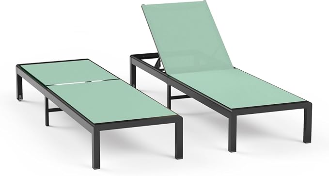 Aluminum Lounge Chairs Outdoor Chaise Furniture,2 Sets Patio Metal Deck Lounger Adjustable 5-Position Poolside Chase Recliner with Wheels for Beach,Coffee Table, (Green, 2 Chair)