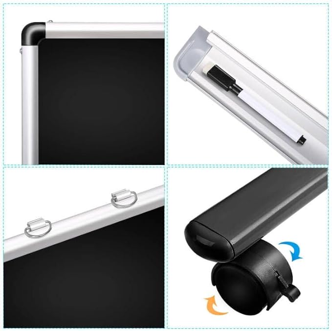 Mobile Dry Erase Blackboard 36 x 24, Magnetic Portable Black Dry Erase Board with Stand, Rolling Double Sided Chalkboard with Wheels - Easel Standing Black Board for Office, School & Home